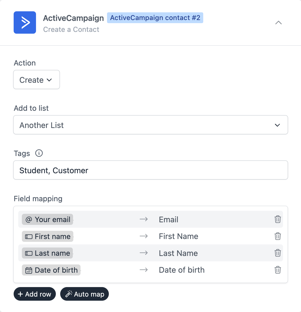 Configuration and field mapping between Formcrafts and ActiveCampaign