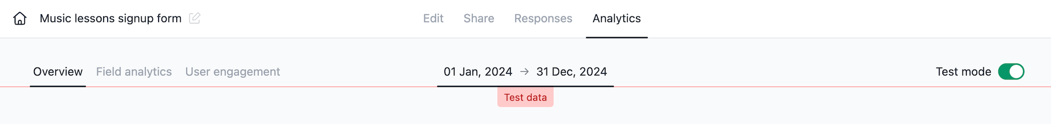 Viewing responses and analytics in test mode