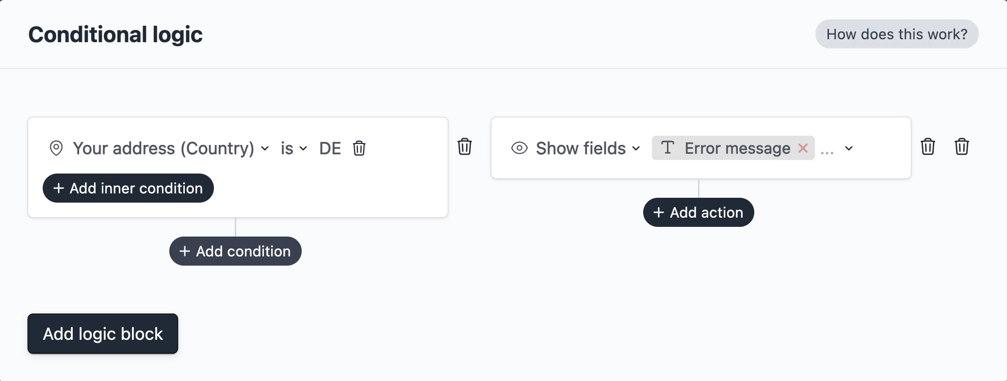 Conditional logic rule with address component