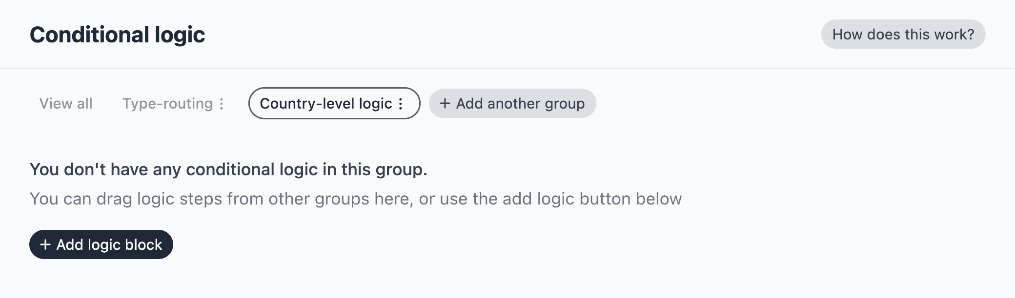 Conditional logic panel with displayed groups