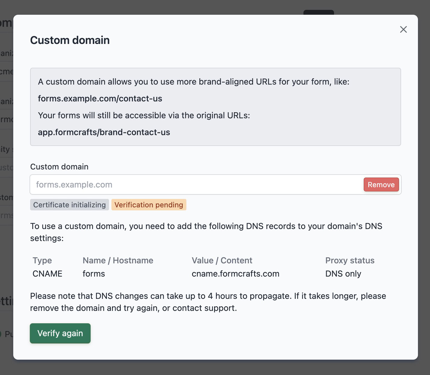 Custom domain configuration