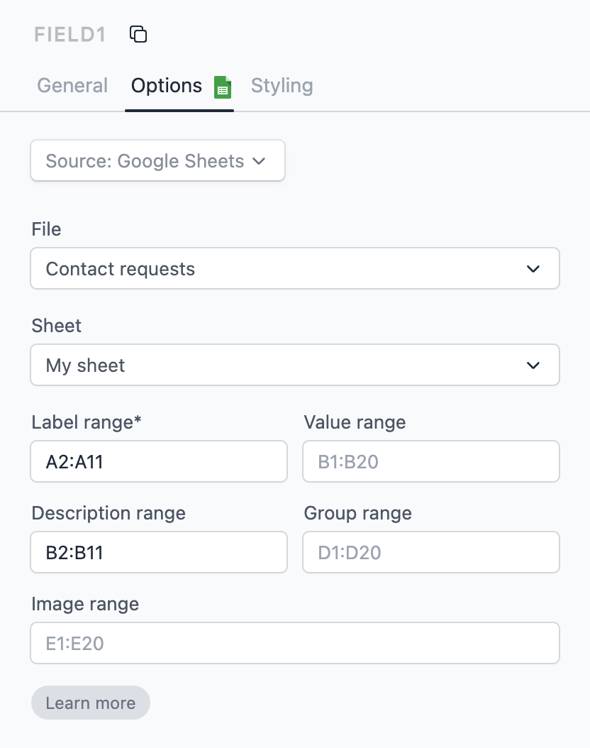 Dynamic dropdown options via Google Sheet