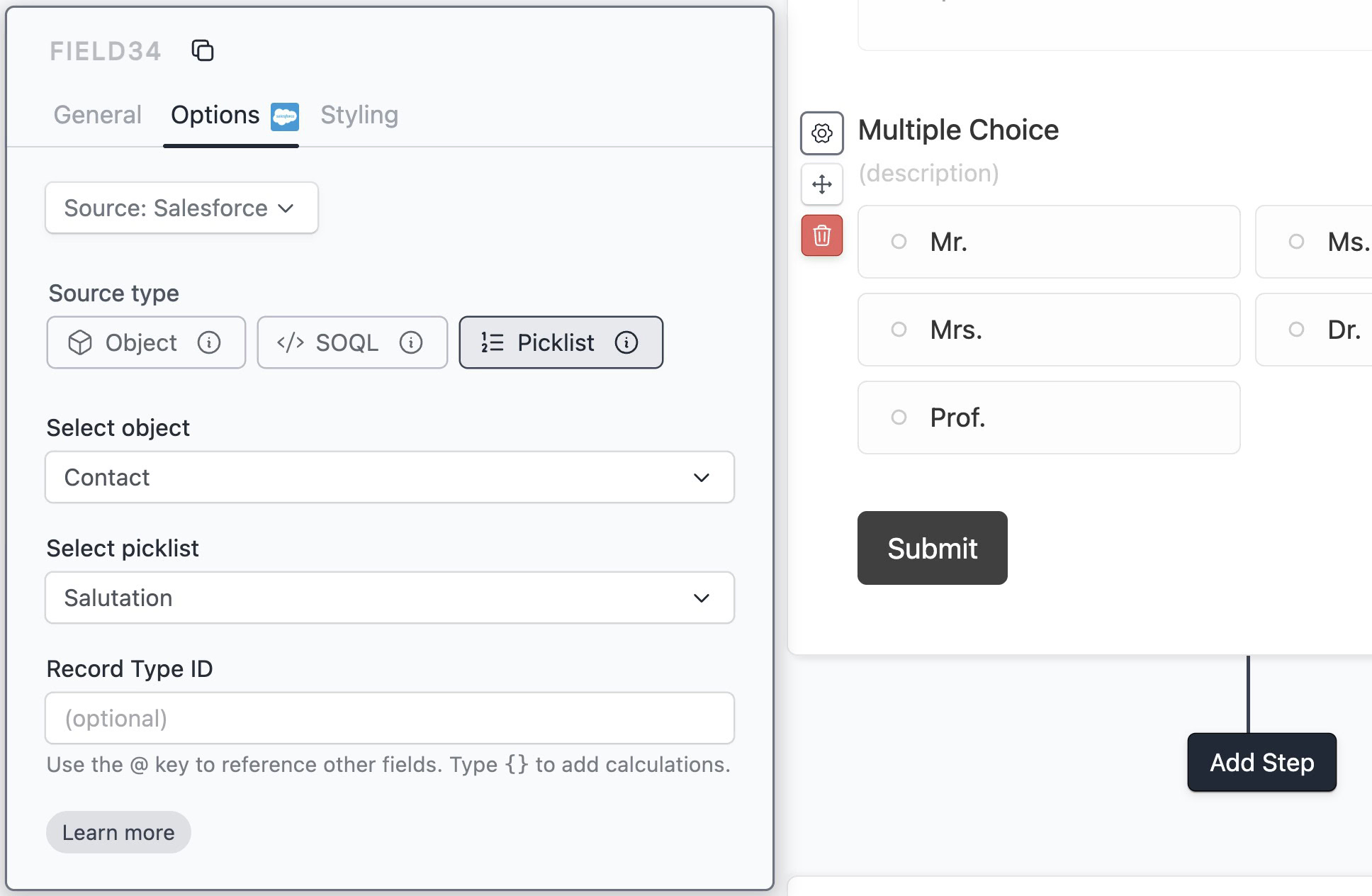 Dynamic checkbox picklist source config