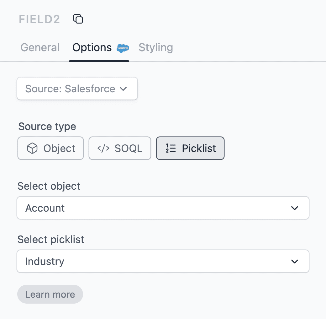 Dynamic picklist picklist source with field reference config