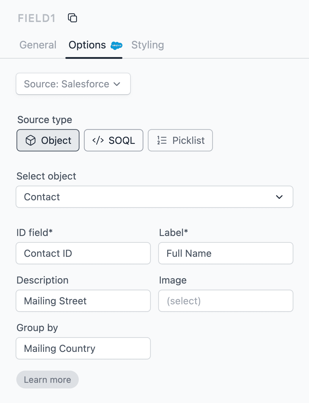 Dynamic picklist object source config