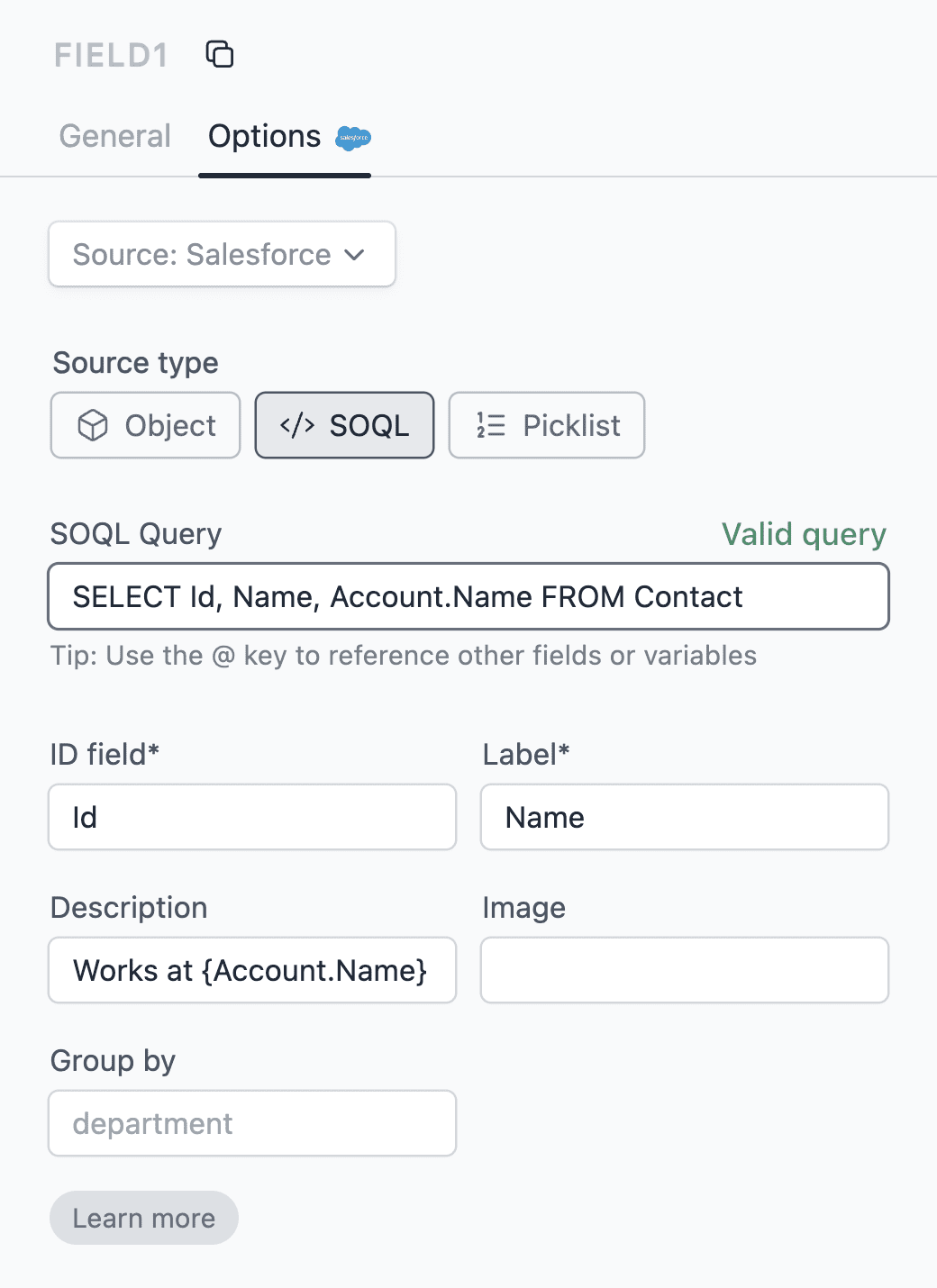 Dynamic picklist SOQL source config