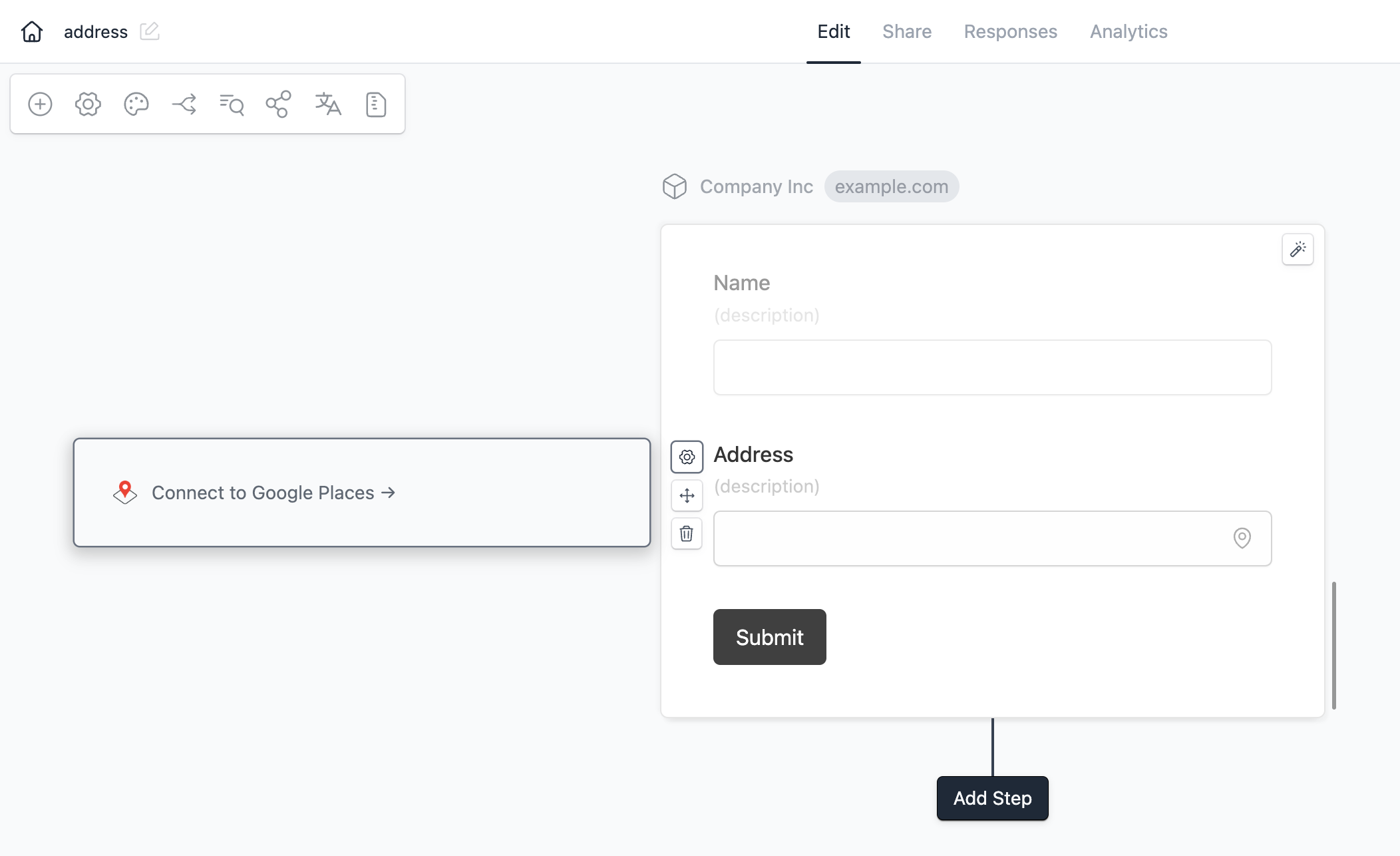 Form editor with address picker field