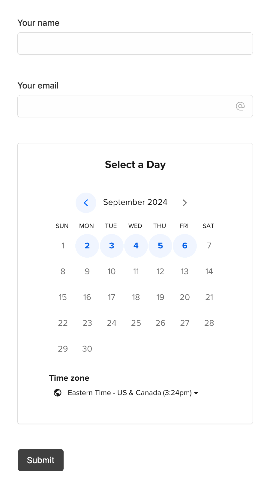 Form with a Calendly widget