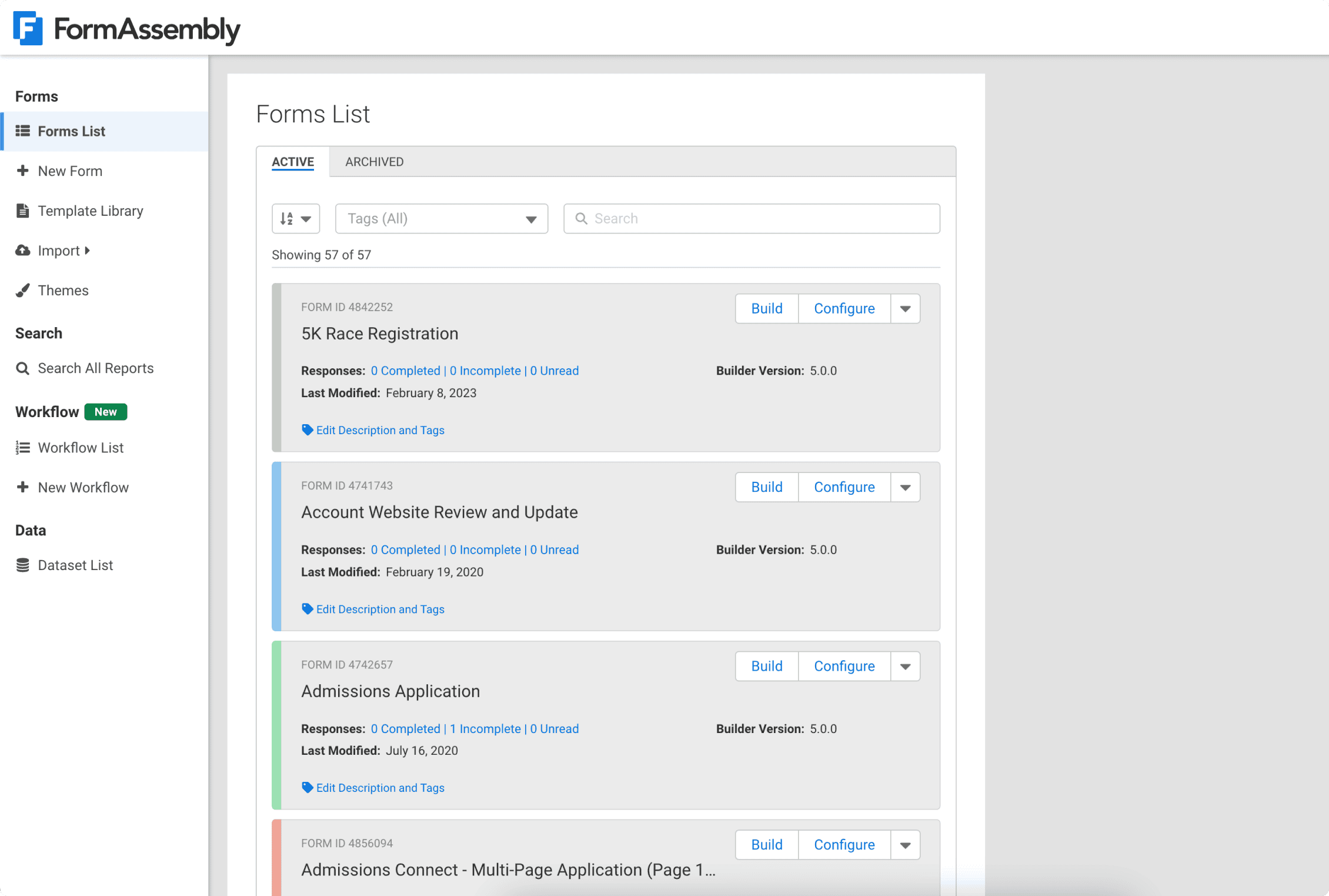 FormAssembly dashboard