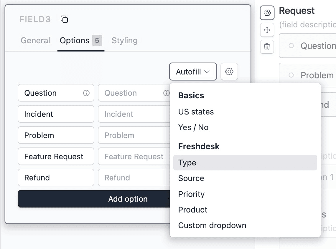 Autofill field options from Freshdesk