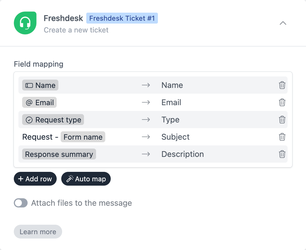 Configuration and field mapping between Formcrafts and Freshdesk