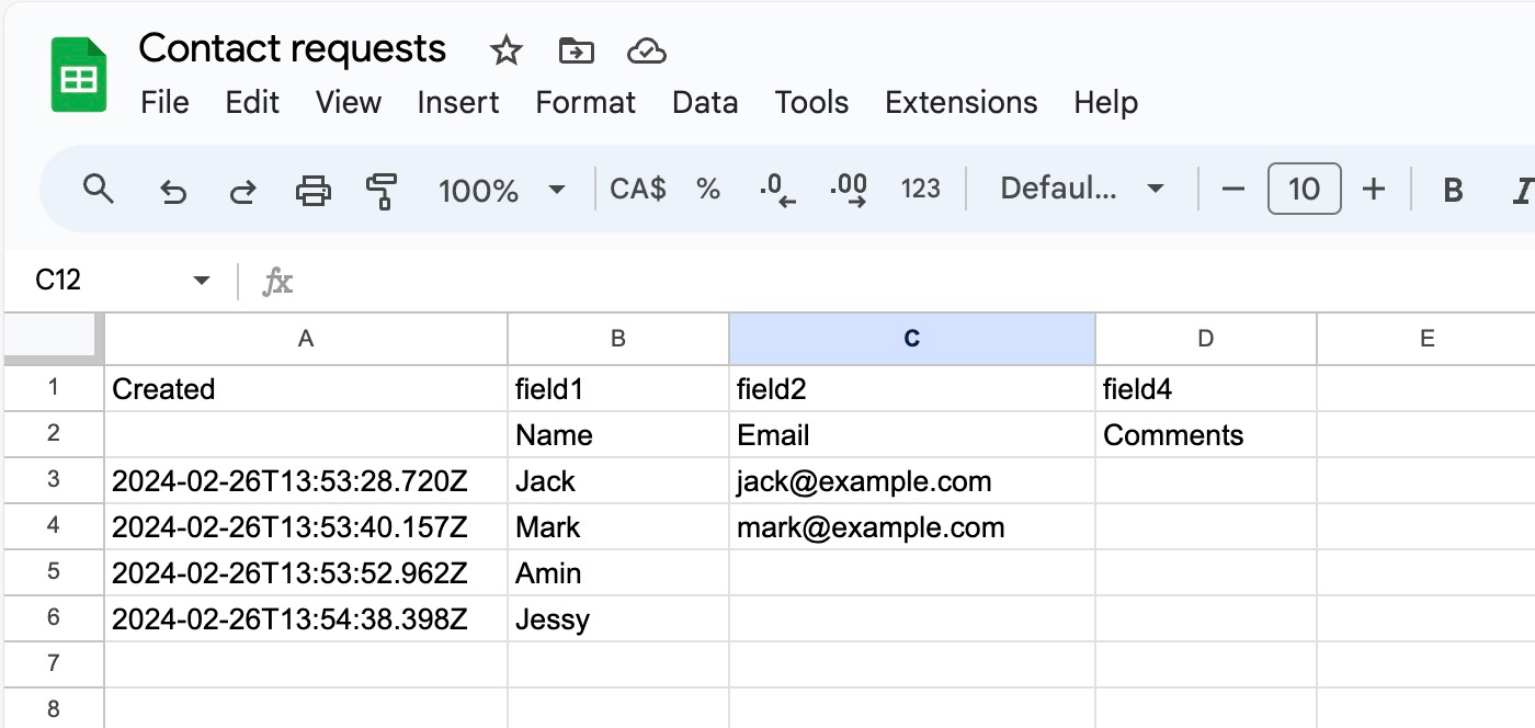 Record responses in Google Sheets