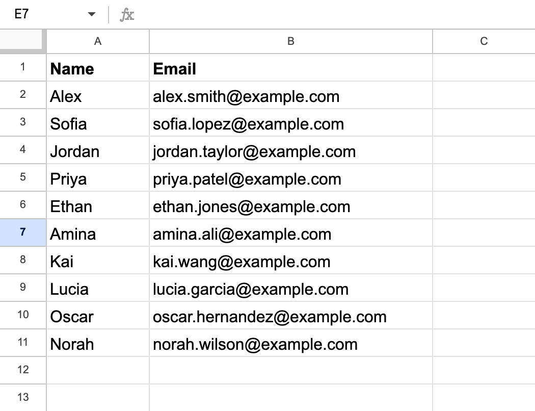 Google Spreadsheet with contact records