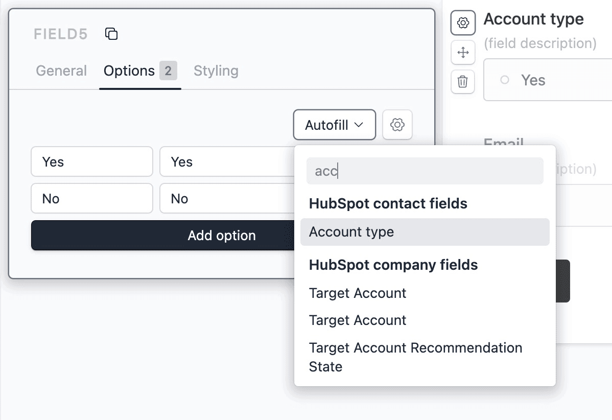 Autofill field options from HubSpot