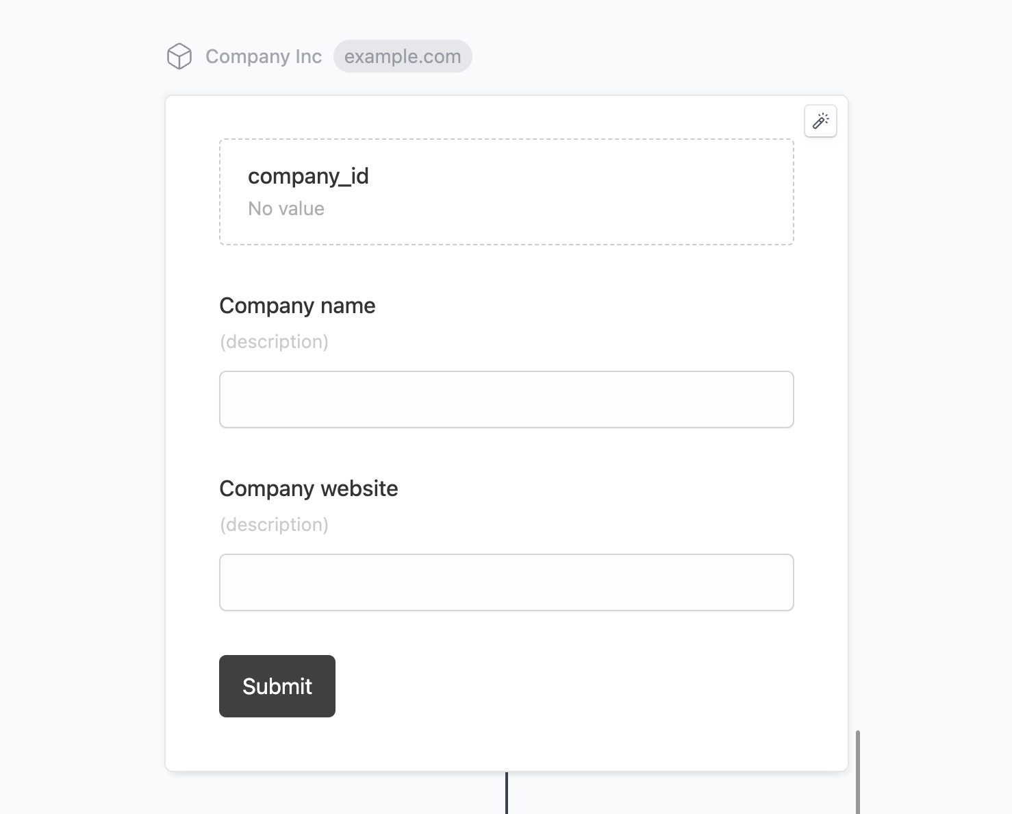 Form editor with an HubSpot update company form