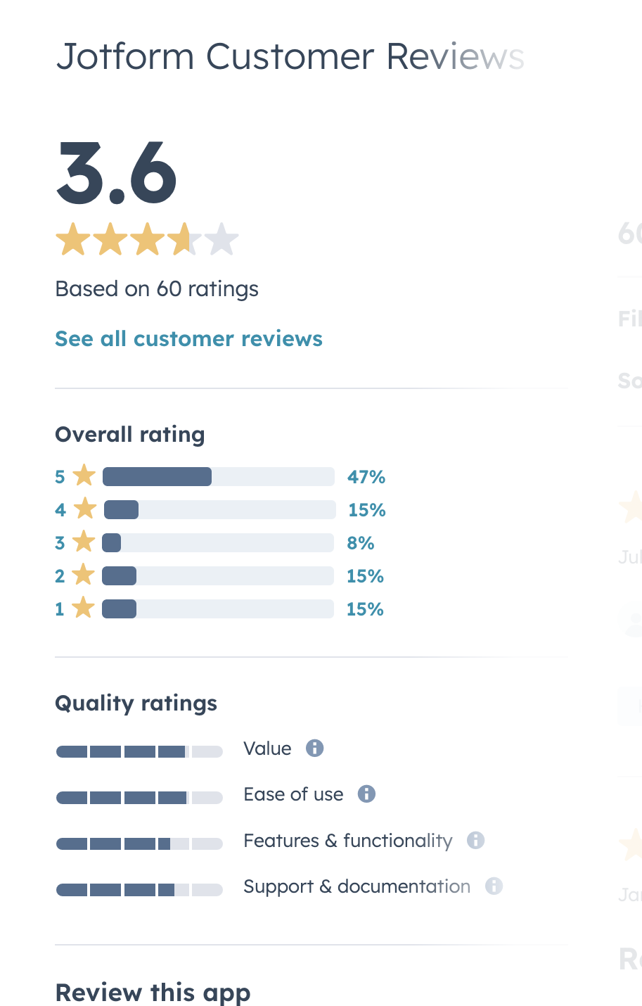 Jotform HubSpot marketplace reviews