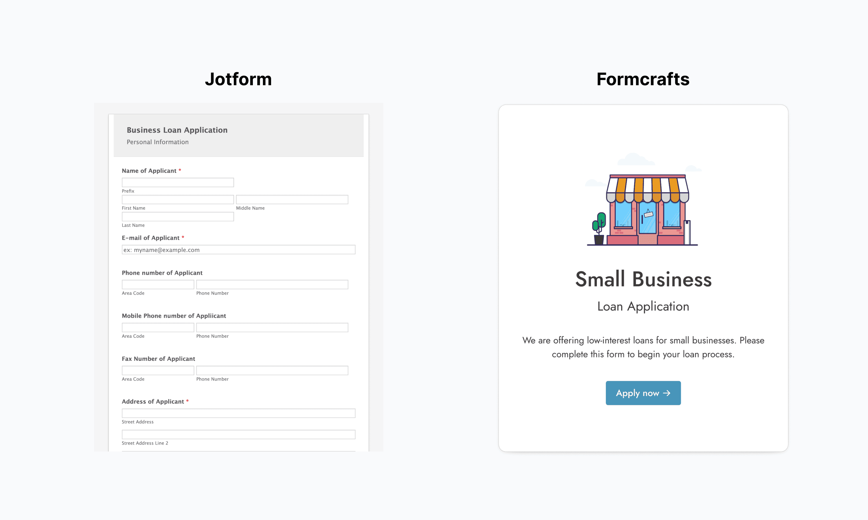 Business loan application forms in Jotform and Formcrafts