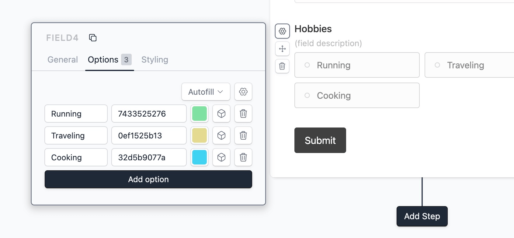 Multiple choice field to collect interests