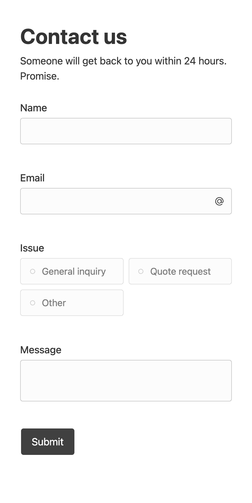 Traditional contact form example