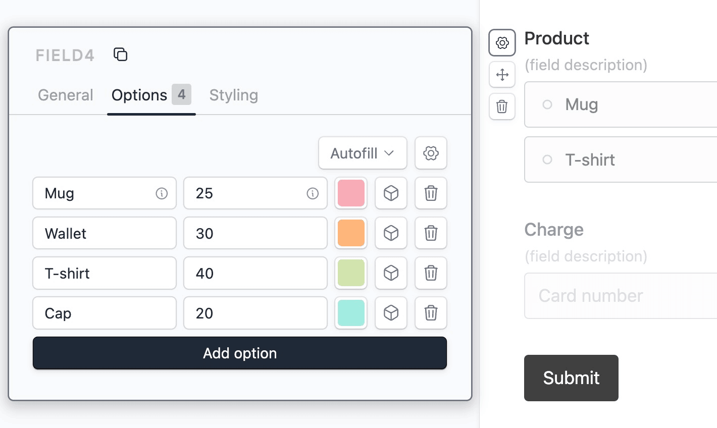 Stripe form set product