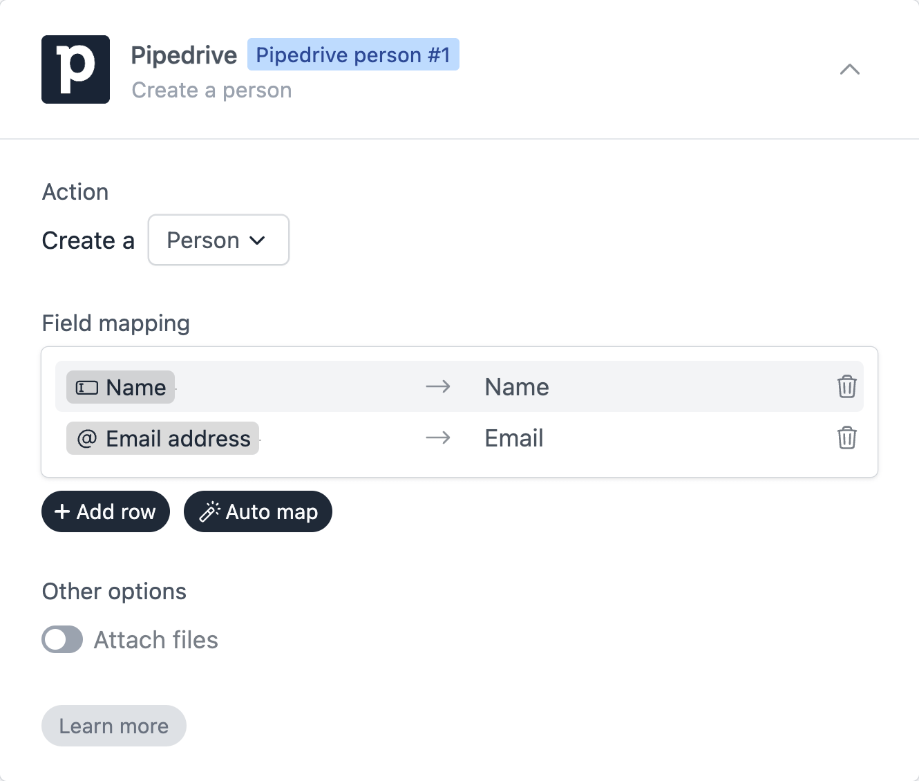 Pipedrive new person workflow