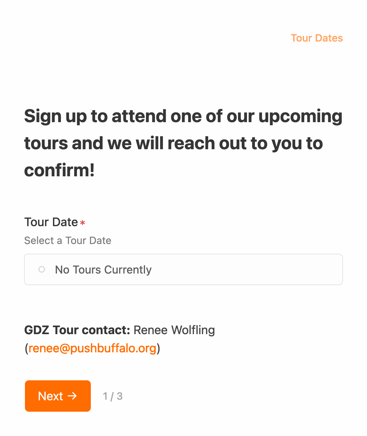 First step of PUSH Buffalo's event signup form