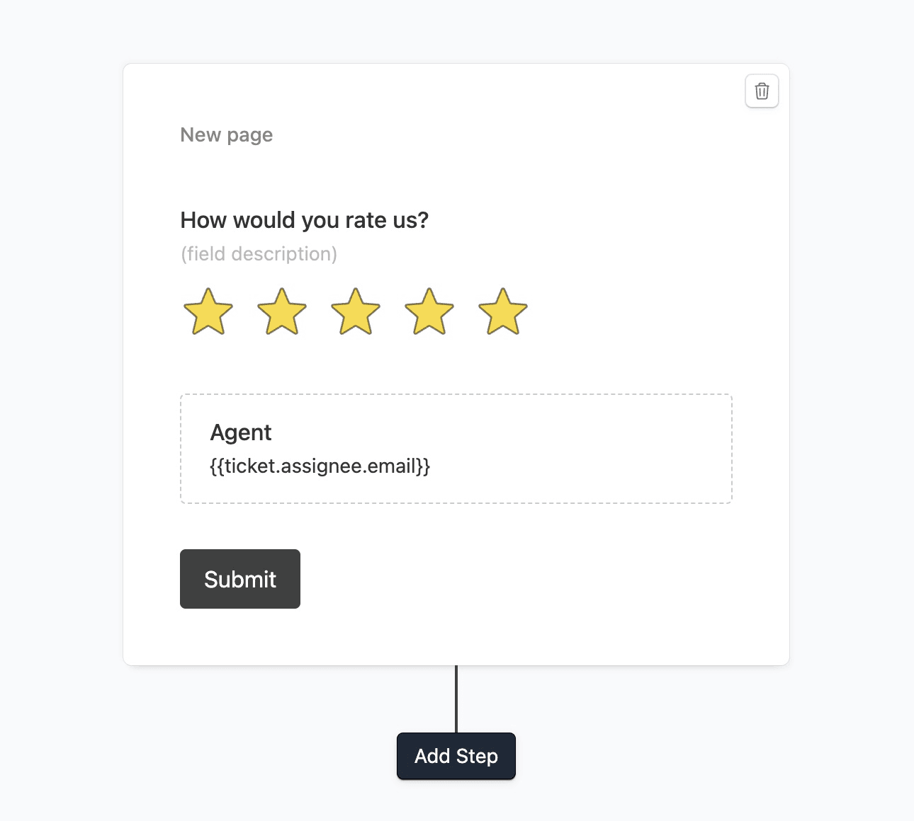 Form with a rating field and a hidden field