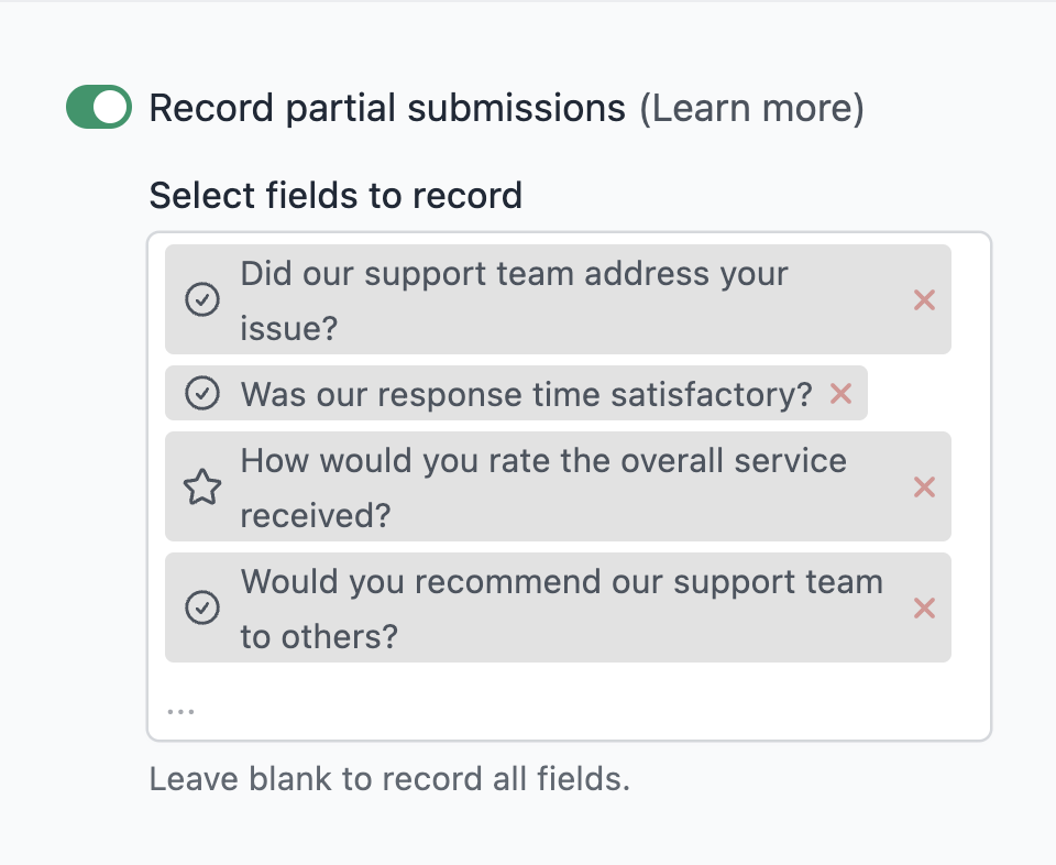 Form setting to record only select fields