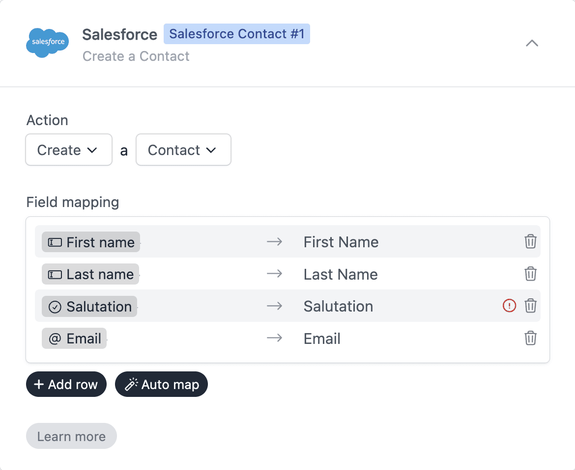 Configuration and field mapping between Formcrafts and Salesforce