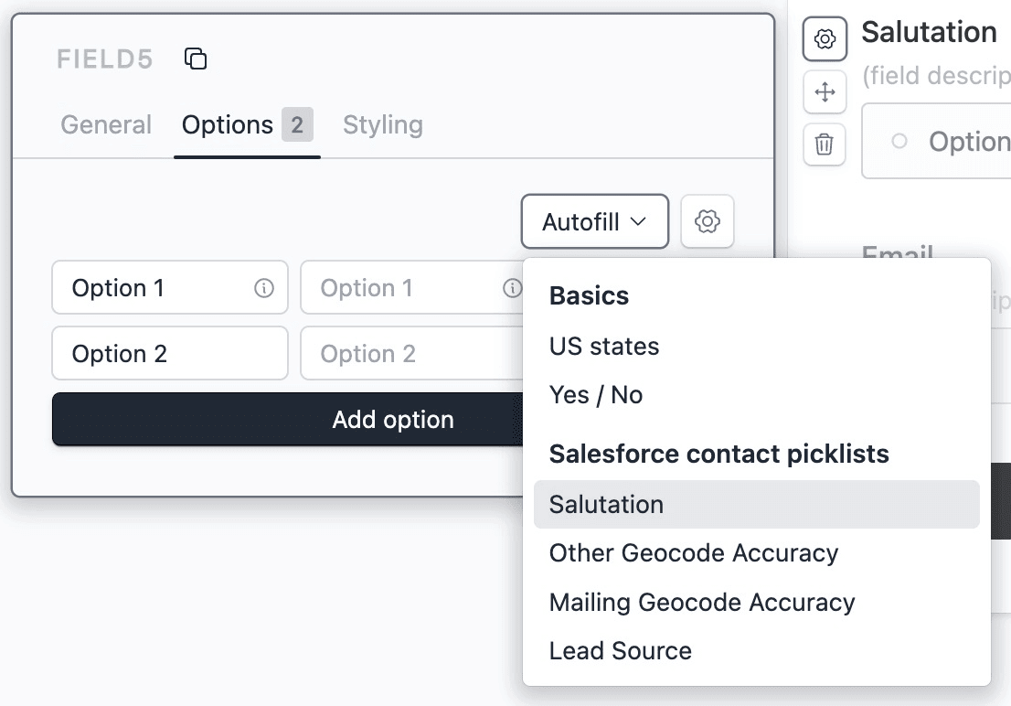 Autofill field options from Salesforce