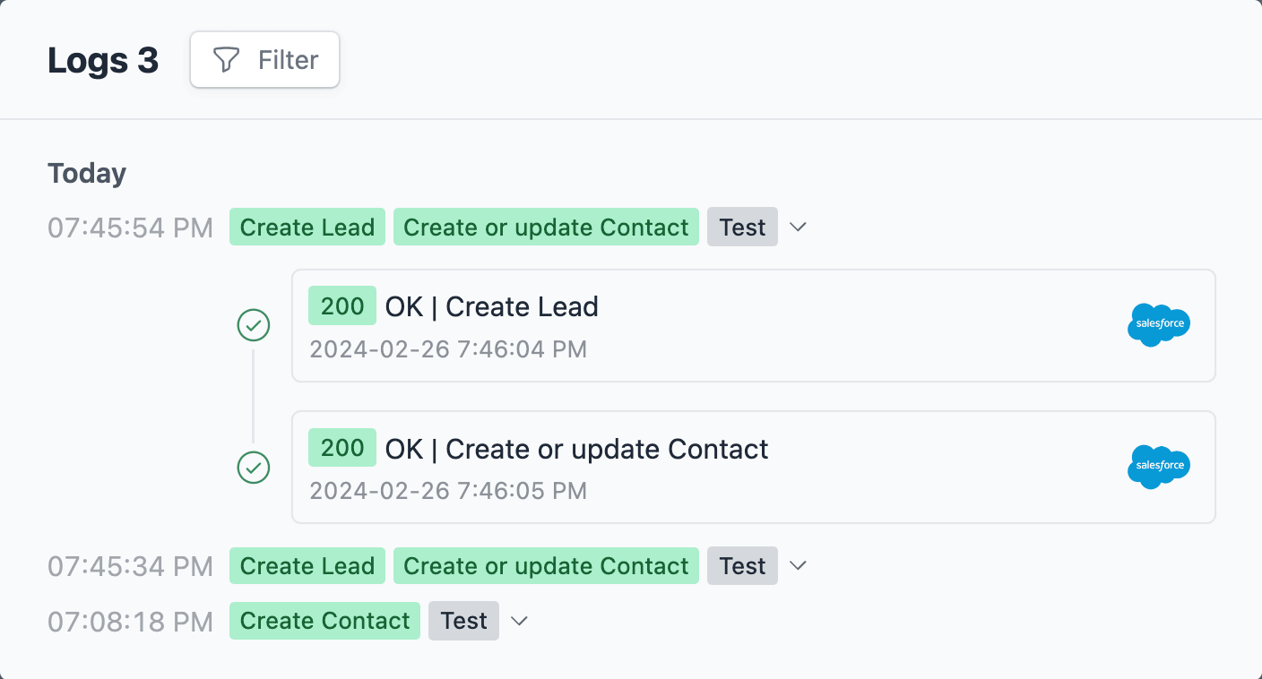 Workflow logs panel in Formcrafts