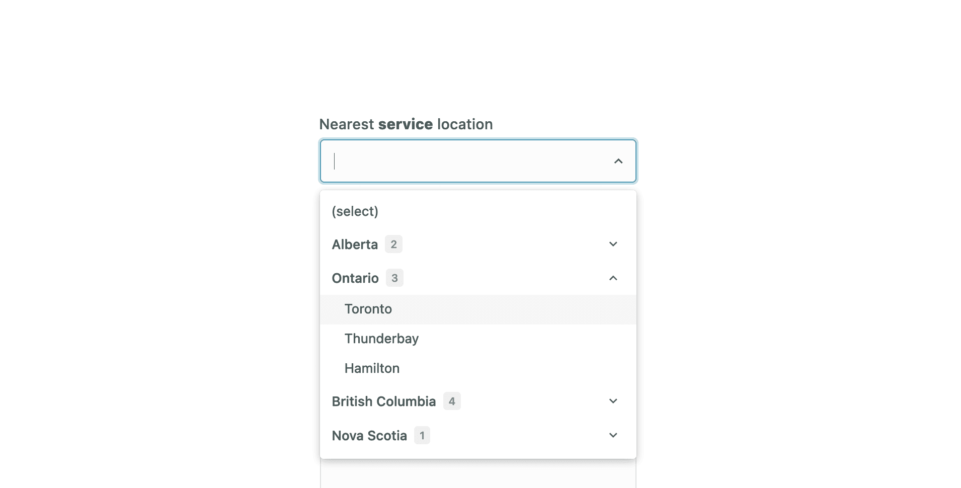 Zendesk ticket form with searchable dropdown