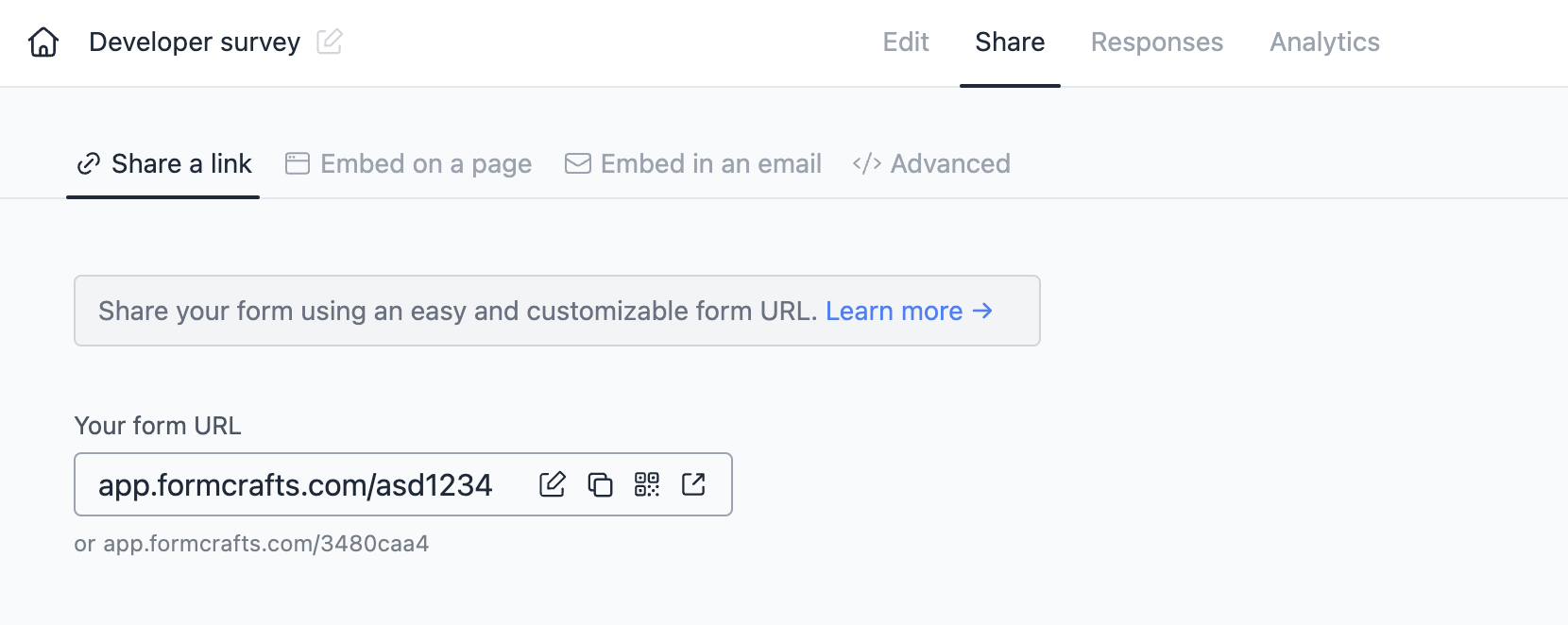 Unique form link