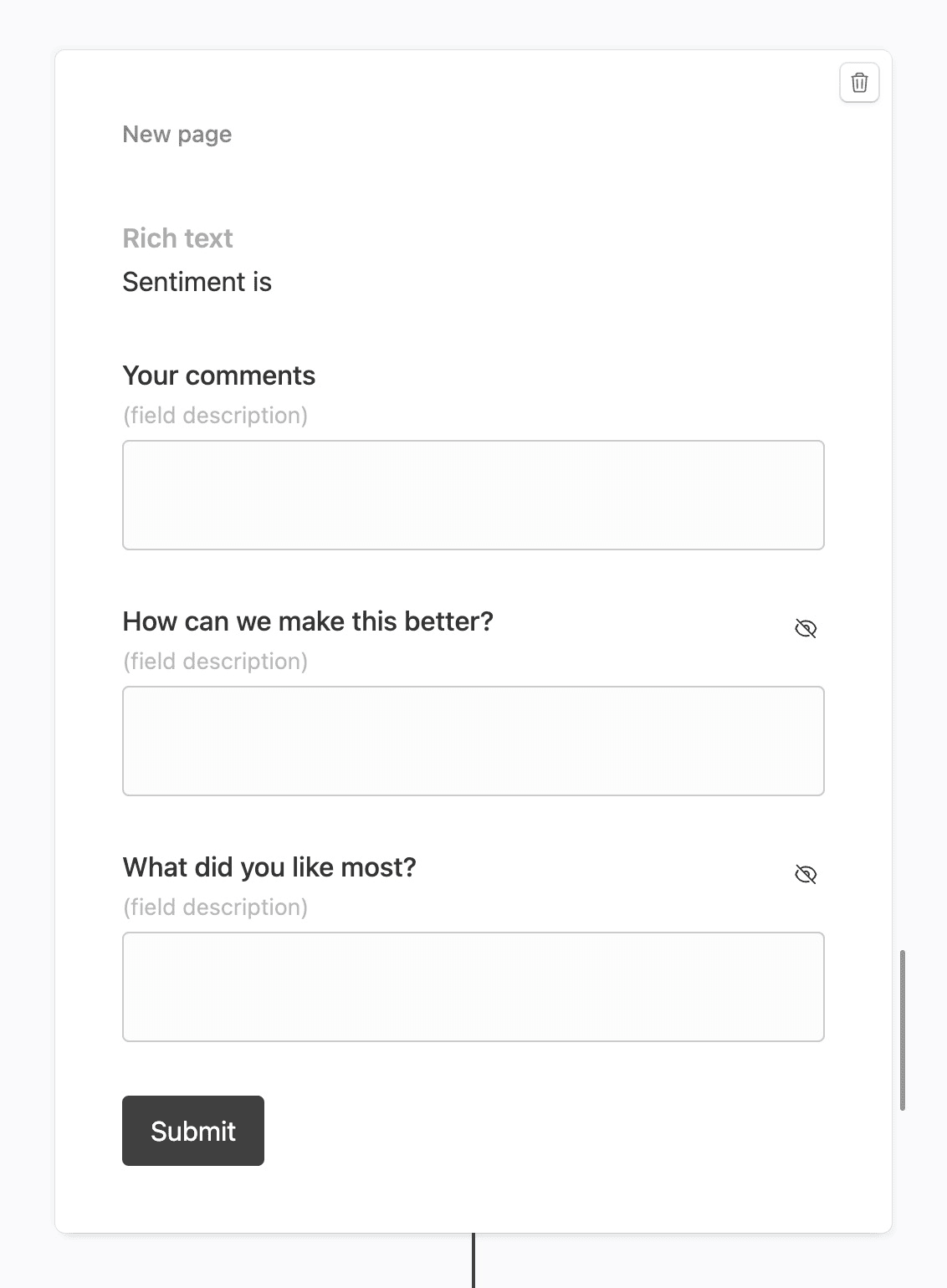 Simple feedback comment form