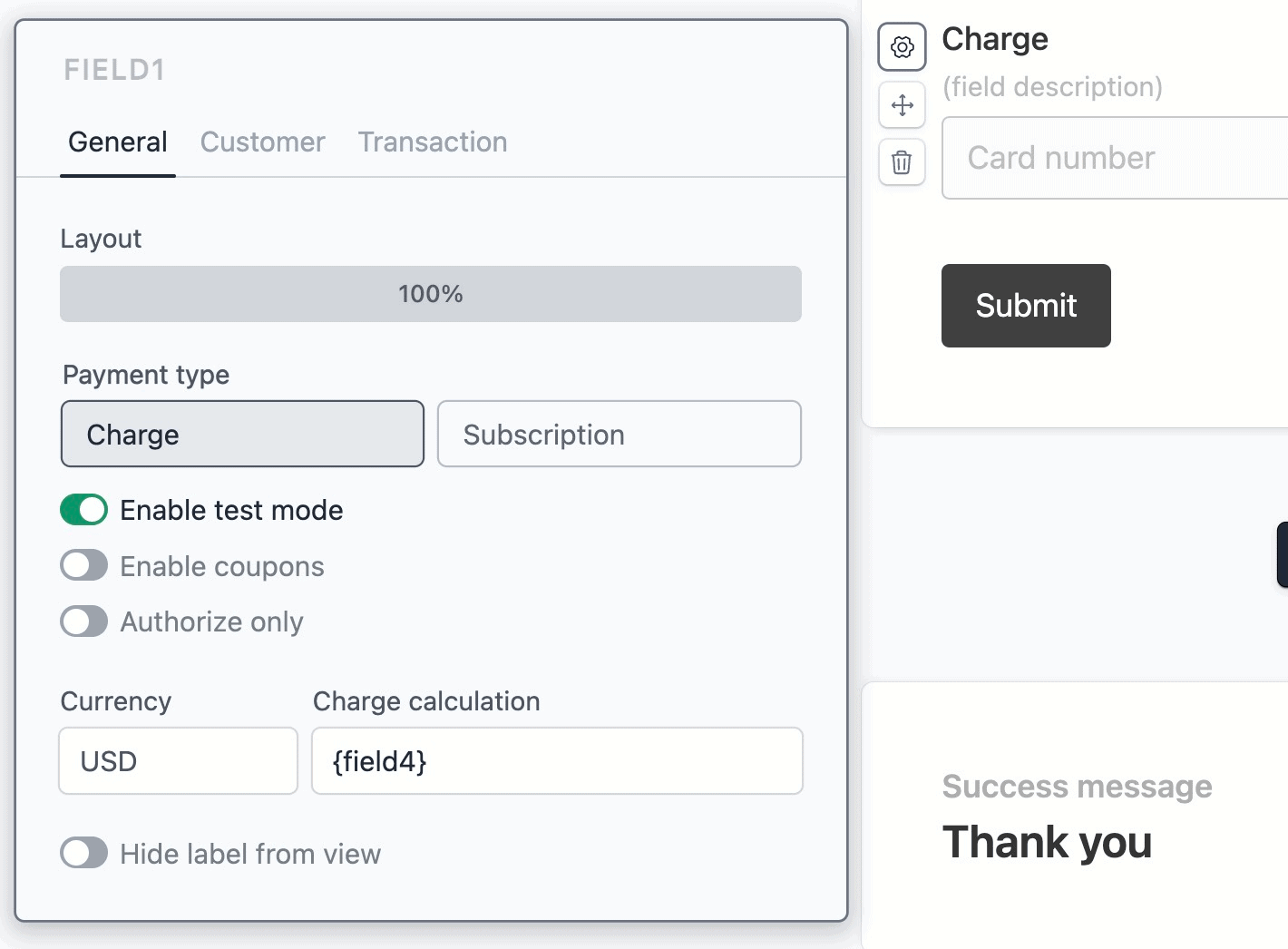 Stripe field set charge amount