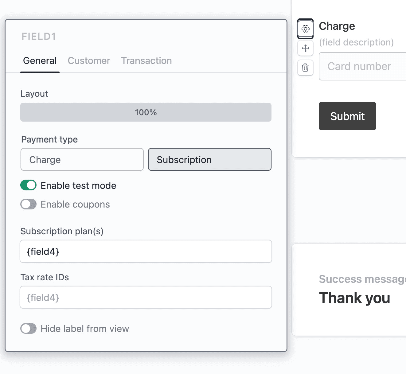 Stripe field set subscription field reference