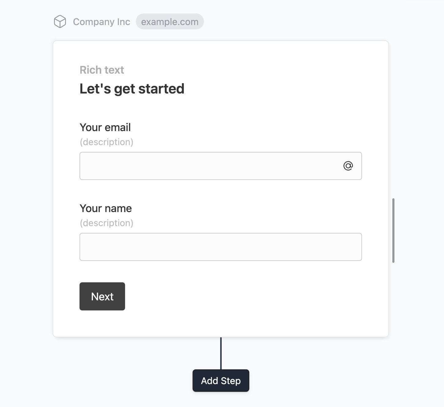 Primary form with email and name fields