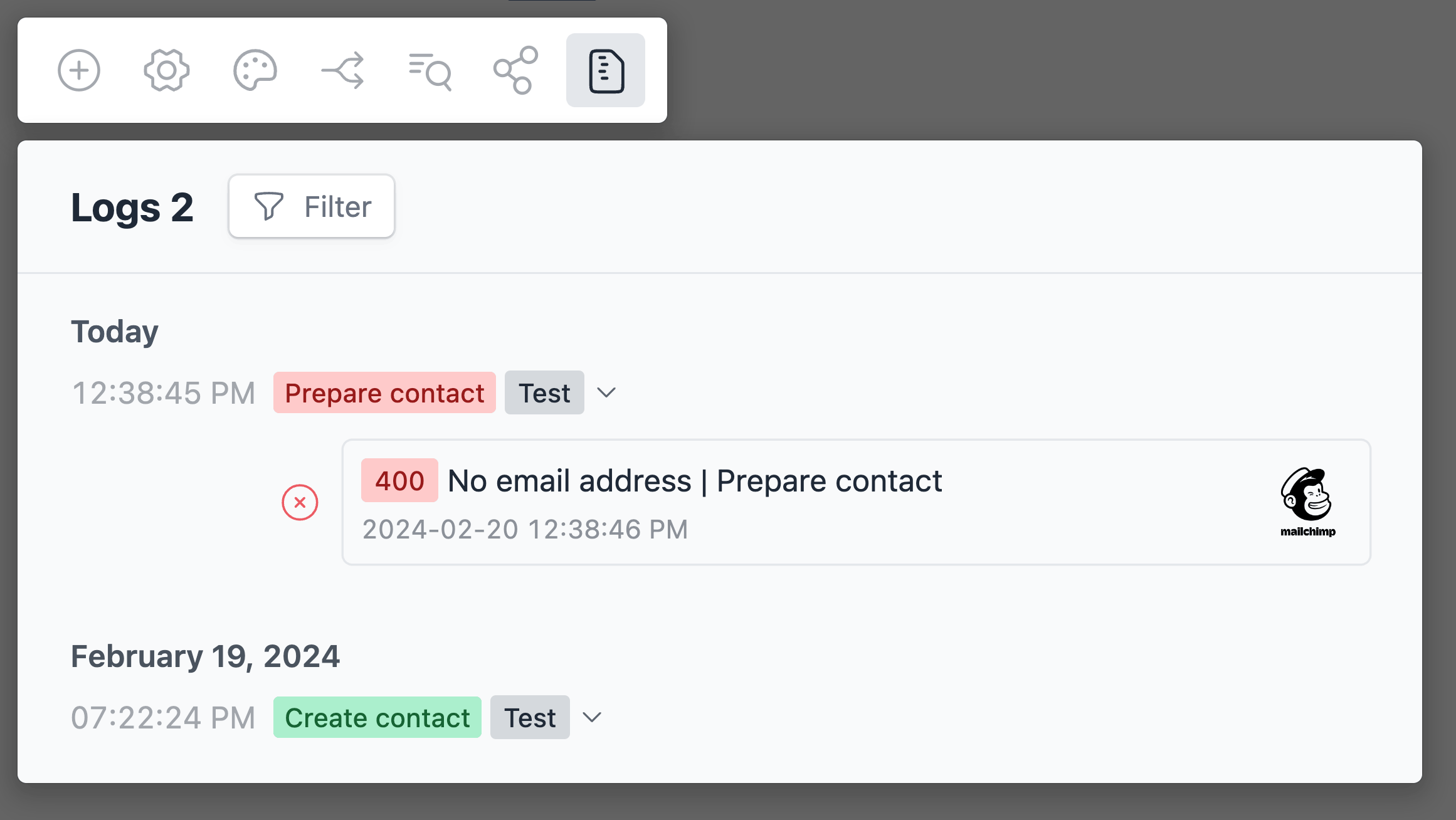 Workflow logs panel