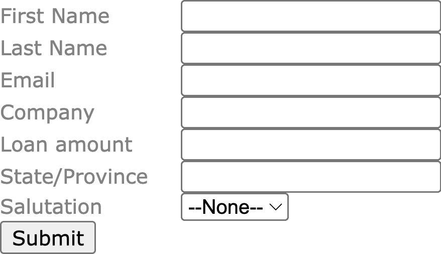 Web-to-lead form example with basic input fields