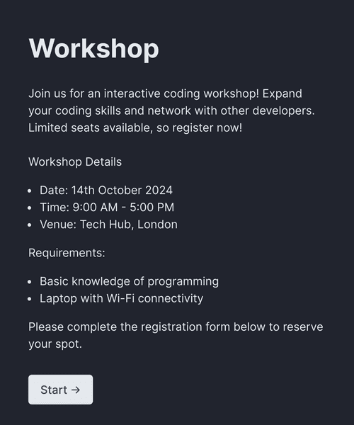 Workshop registration form form template