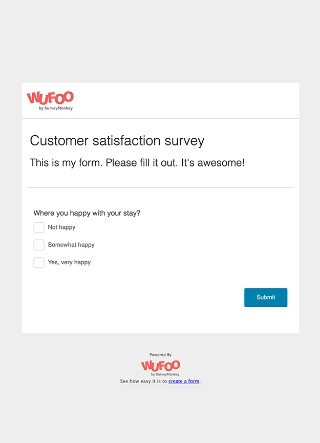Wufoo form with their logo and powered by link