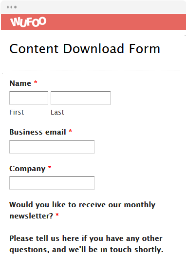 Content download form in Wufoo