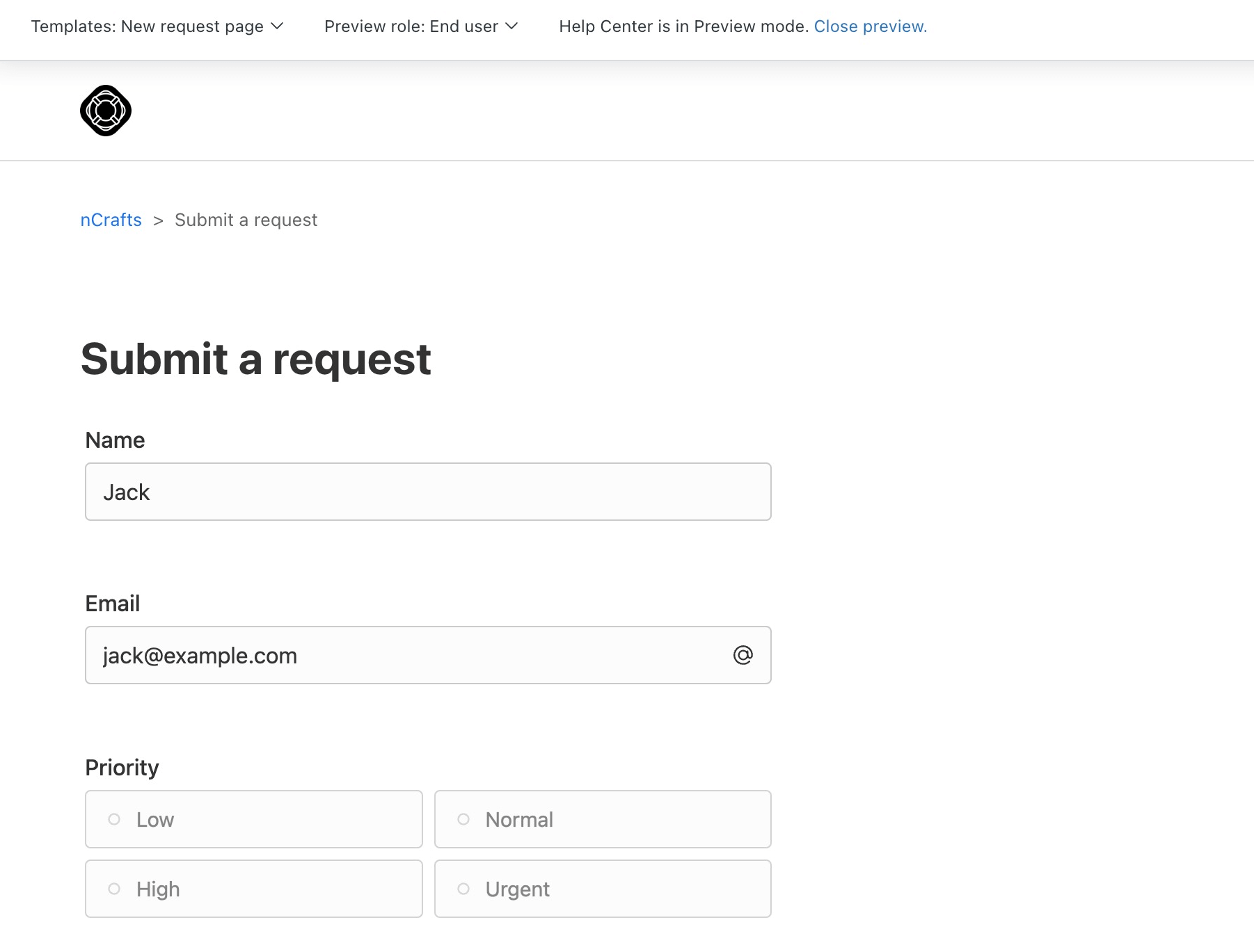 Custom form on the Zendesk Help Center - new request page