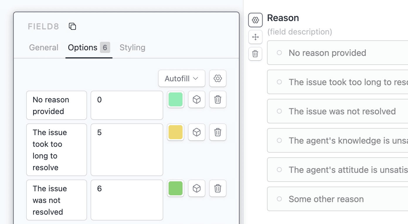 Zendesk reasons field with satisfaction reasons