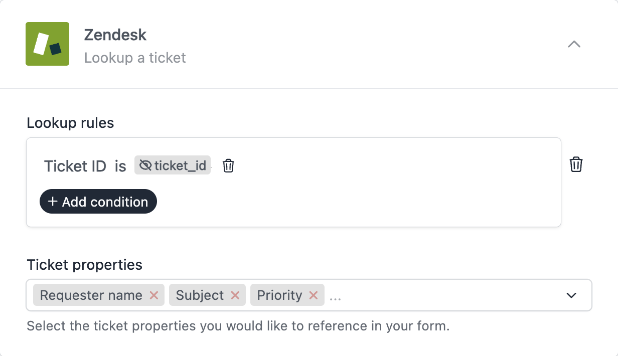 Zendesk ticket lookup based on hidden field