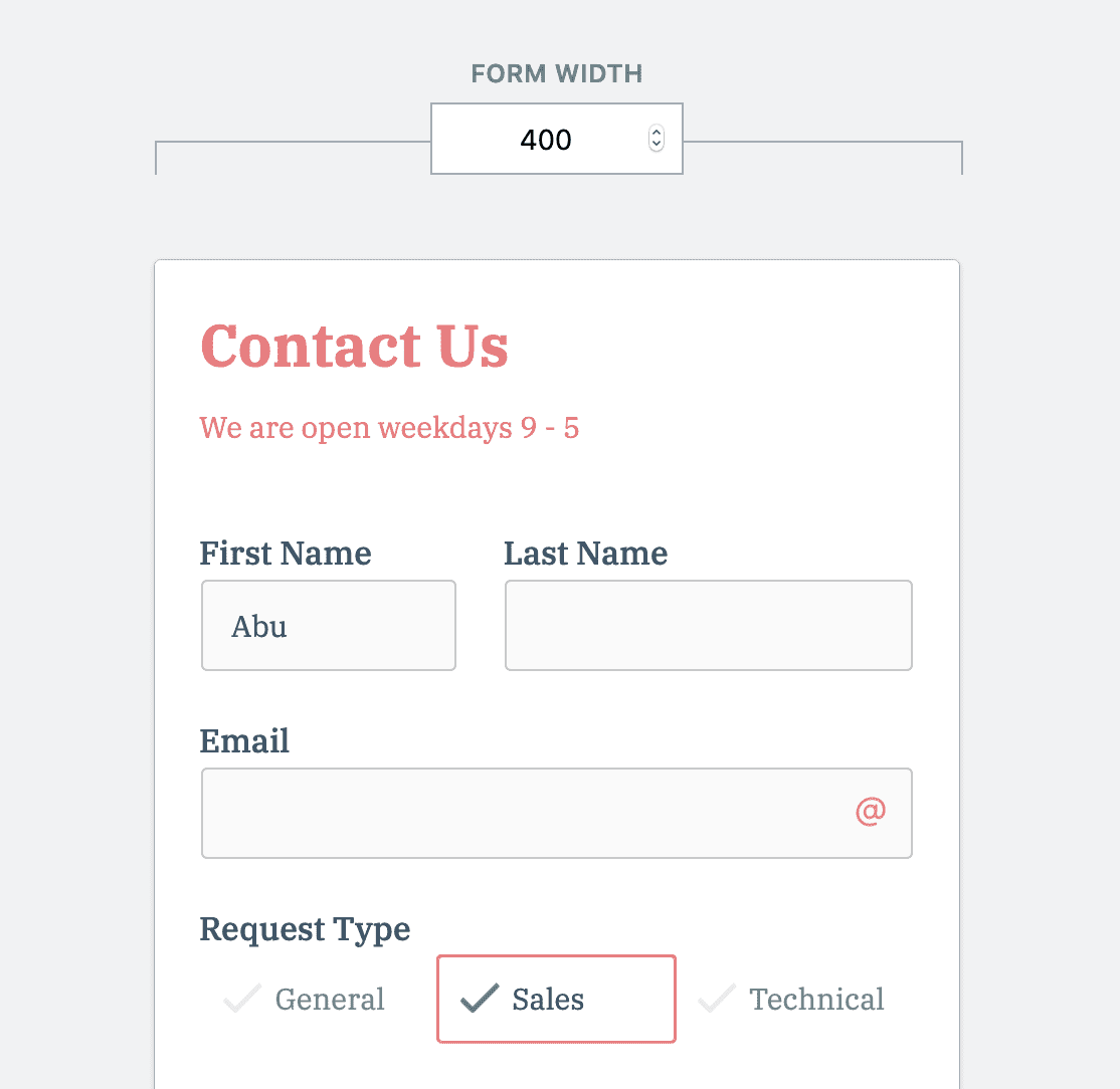 default form values