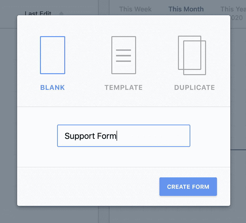 Create a Form –  Support