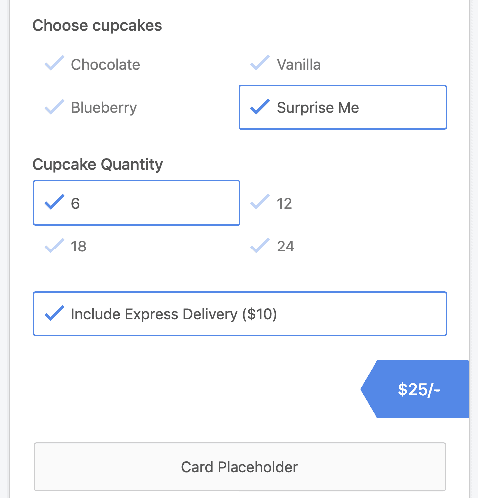 Stripe payment form with price calculation