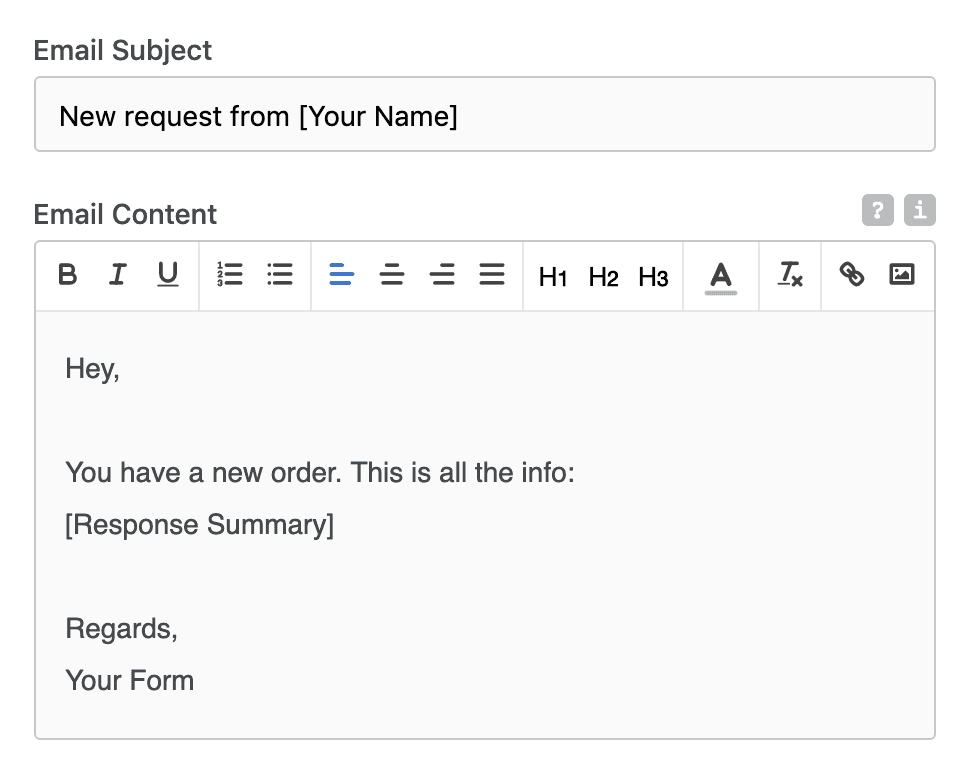 Using form content in emails