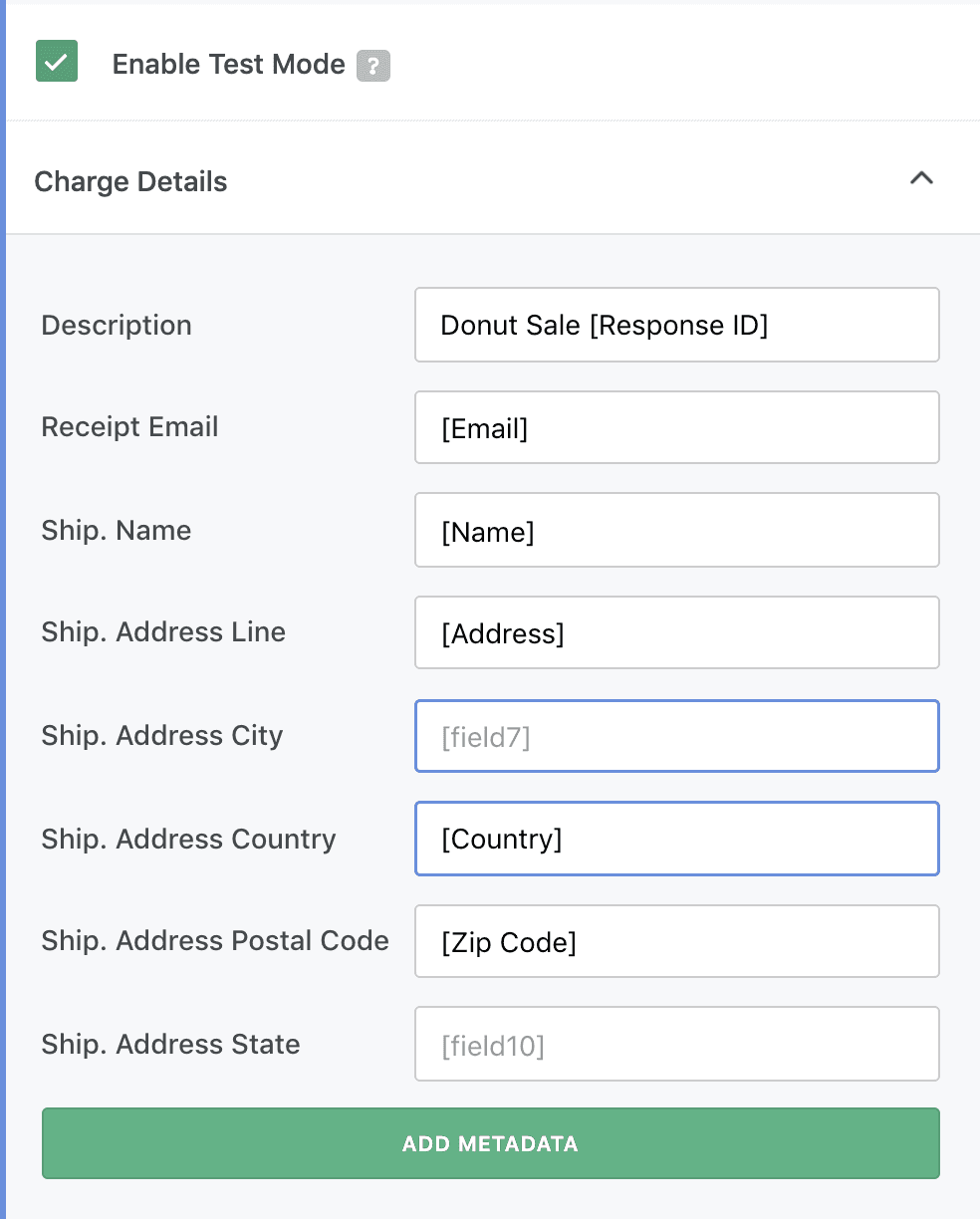 Map form fields to Stripe charge info